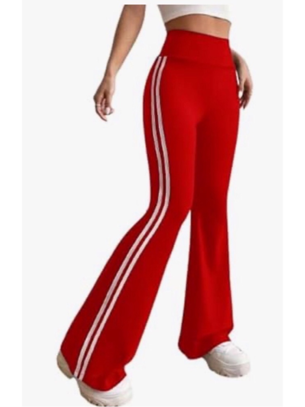 wild fable Red‎ High-Waist Flared Track Pants with White Side Stripes
